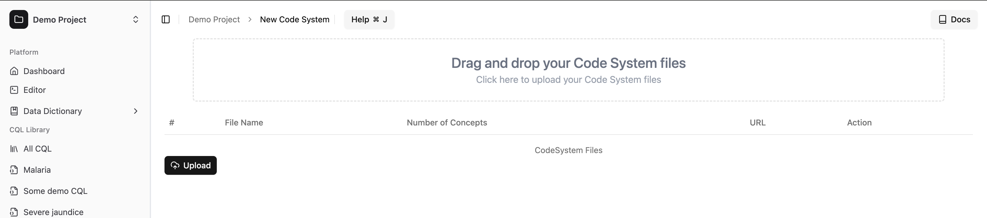 Uploading codesystem